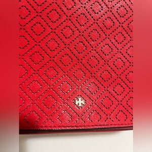 Tory Burch Red Perforated Diamond Crossbody with Gold Logo Accent